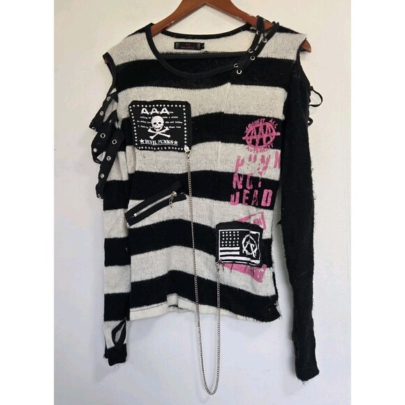 Gothic Lolita & Punk Sweaters - Gothic Lolita Punk Sweater Womens L Y2K Top GLP Goth Punk Rock Retro Emo Grunge